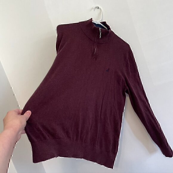 NAUTICA Mens Burgundy Maroon Collared 1/4 Zip Cotton Pullover Sweater Sweatshirt - Picture 6 of 10